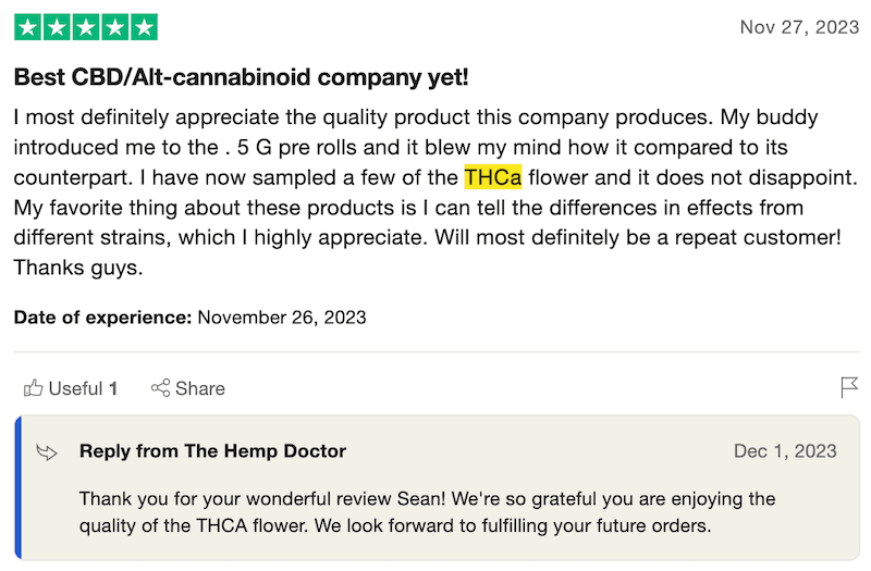 The Hemp Doctor's five start reviews