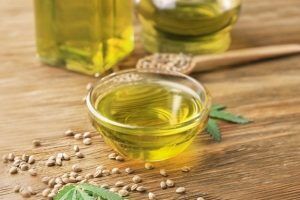 Hemp oil in a bowl.