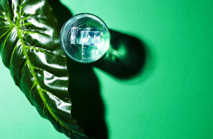 a water droplet on a leafy green surface