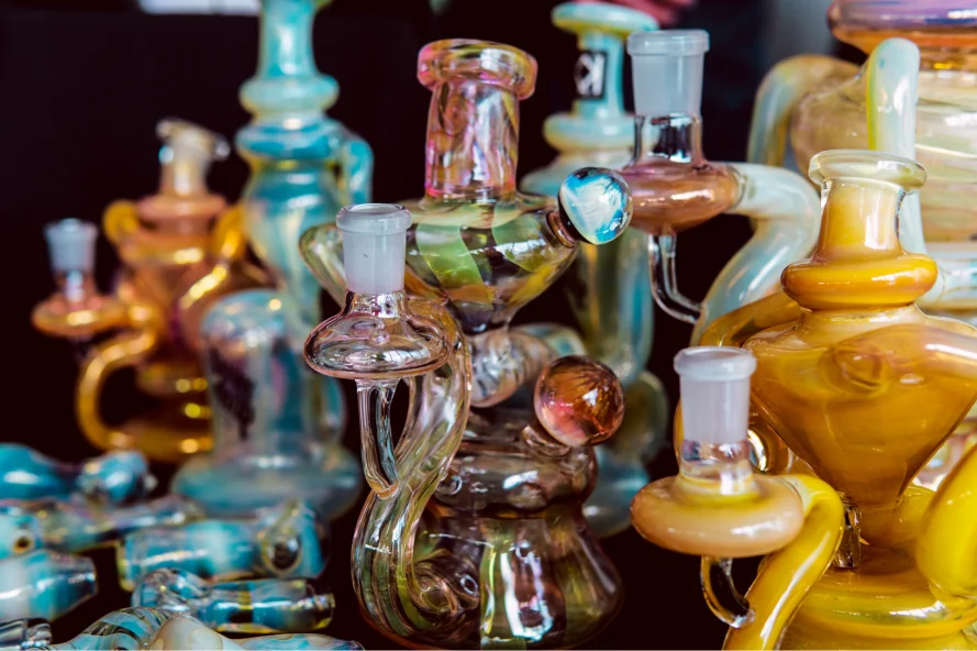 Colorful glass dab rig collection