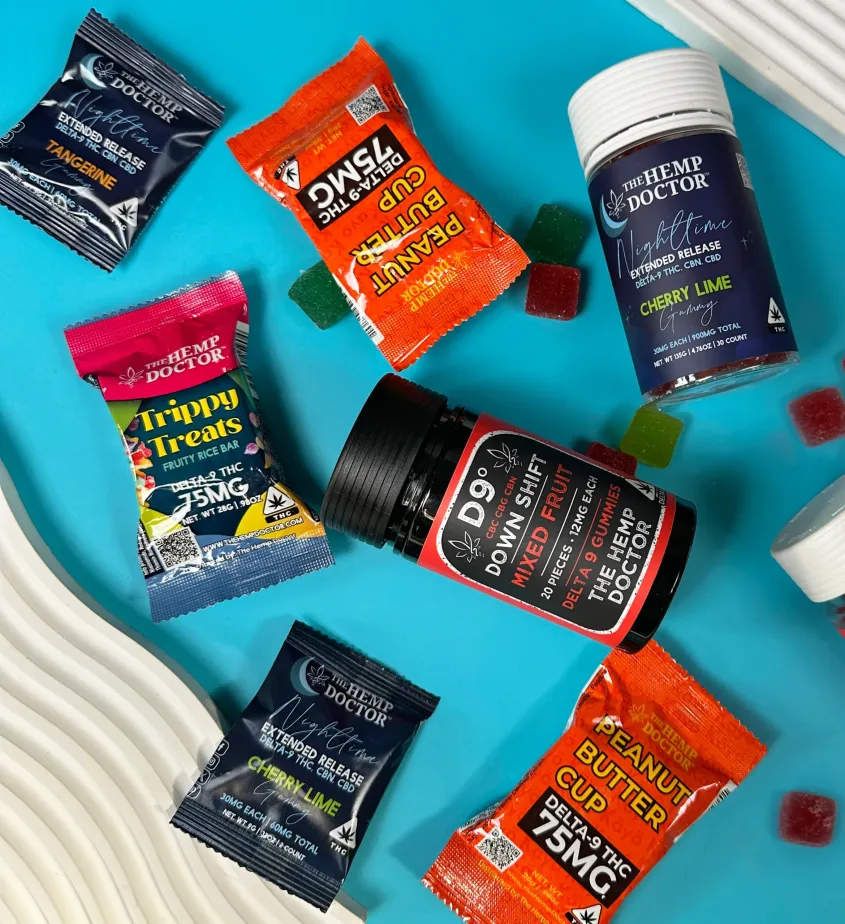 Variety of colorful hemp edibles