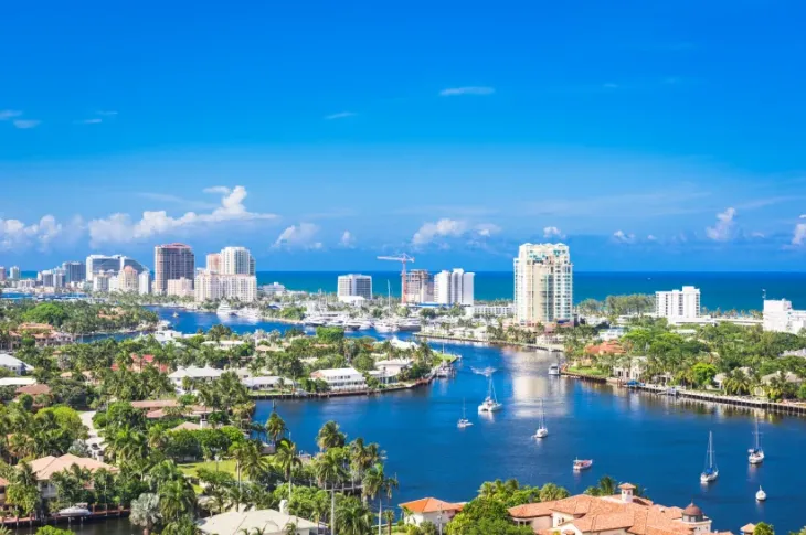 a water way with boats and buildings in Fort Lauderdale, Florida