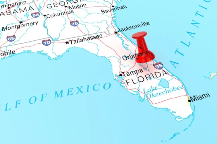 Pinned map of Florida