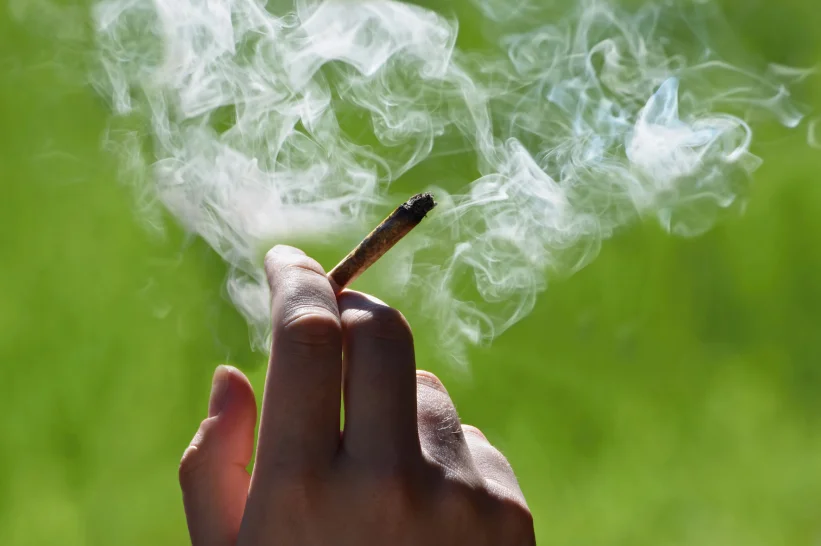 a hand holding a cannabis joint