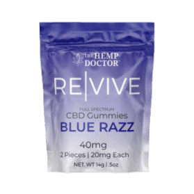 a blue and white package with white text