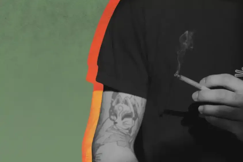 a person holding a THCA flower pre roll