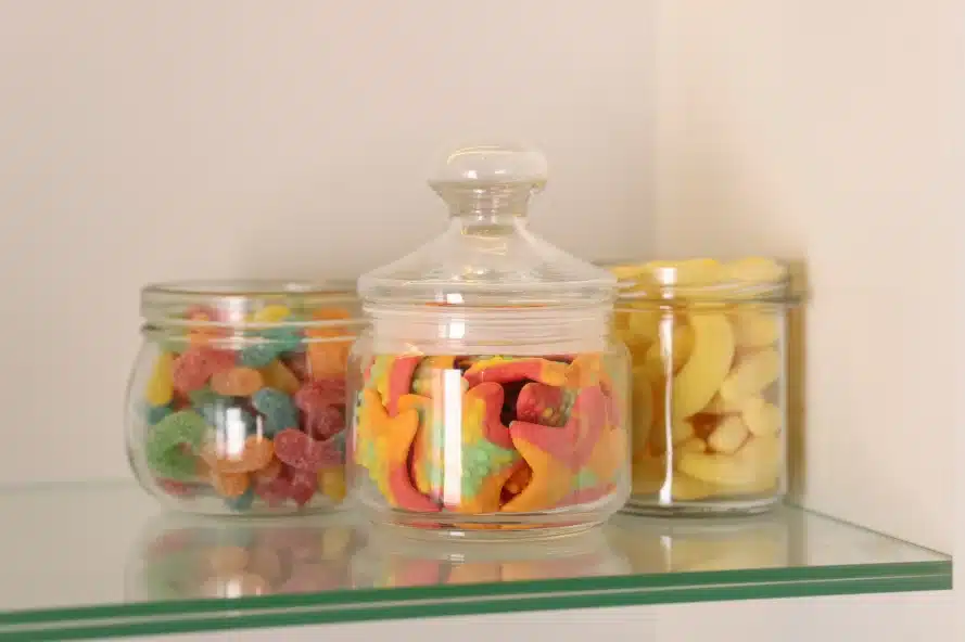 a glass jars of cannabis edibles stored properly