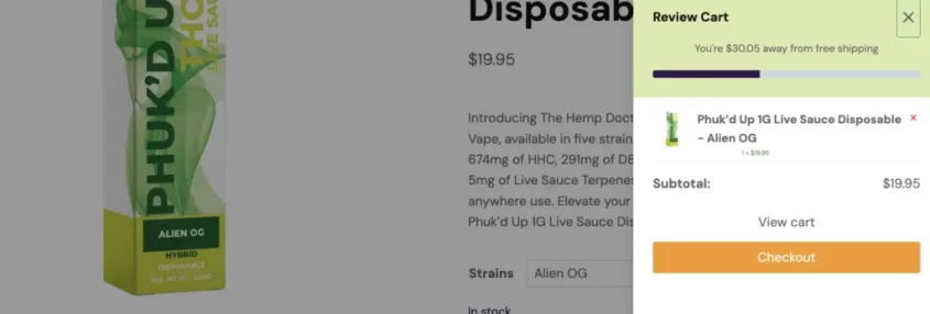 a screenshot of an online store with one item in the cart.