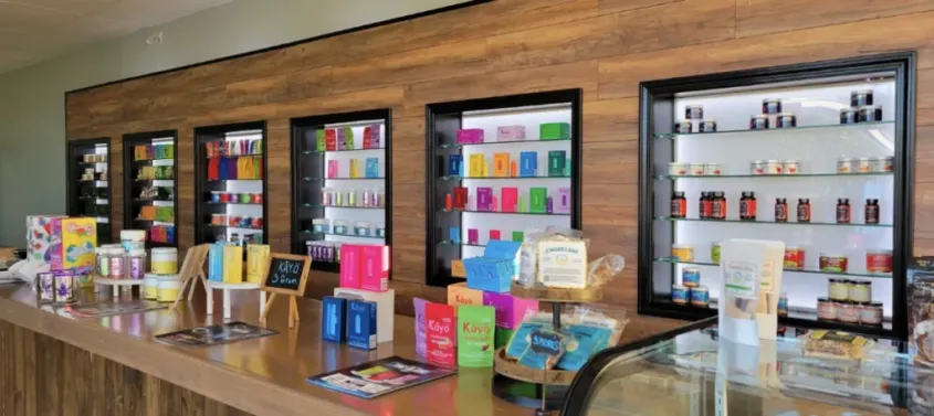 Interior of cashier's desk in a dispensary