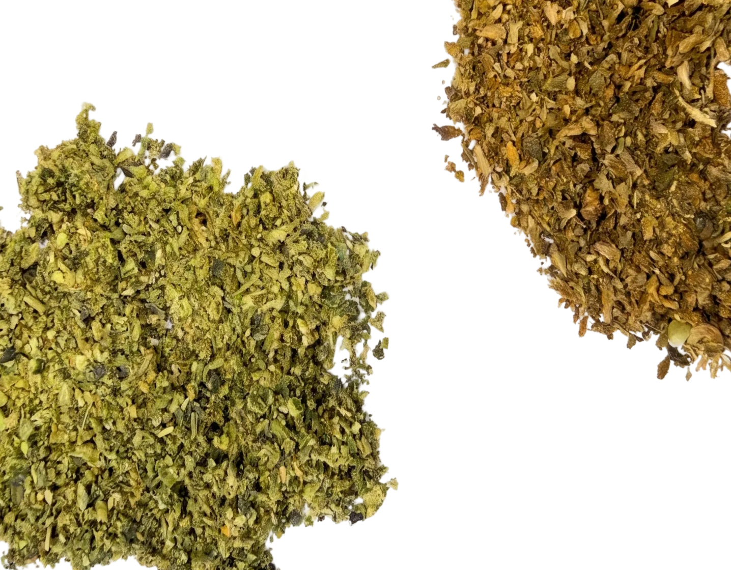 Side-by-side comparison of pre-roll flower: The Hemp Doctor's is fresh and green, the competitor's is brown and stemmy