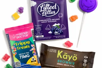 Cannabinoid-infused edibles including lollipops, brownies, and gummies