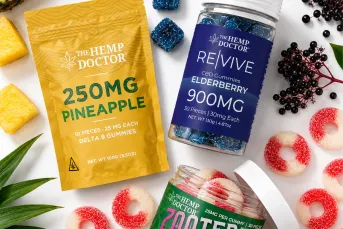 THC and CBD gummies including elderberry and watermelon flavors