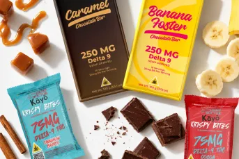 New hemp products including Delta 9 chocolate bars and Krispy Bites