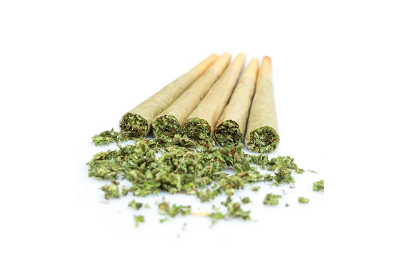 a group of joint with cannabis trimmings