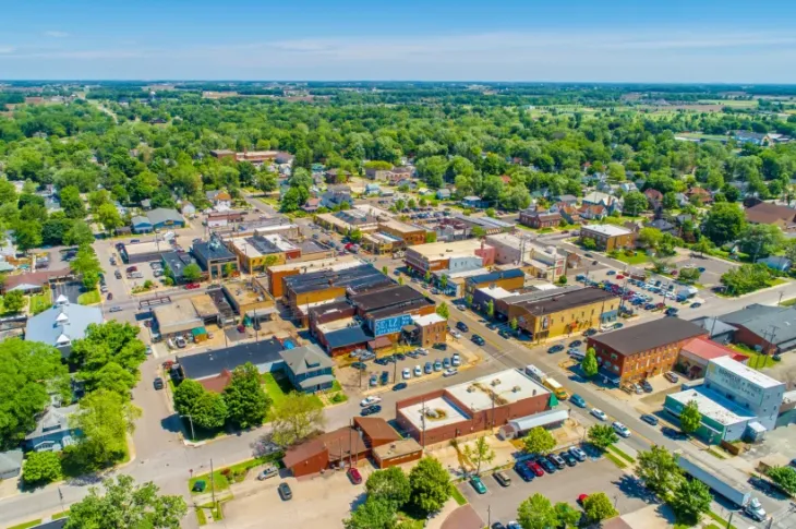 aerial view of a small town in Indiana