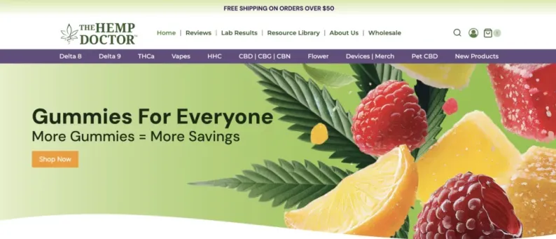 The Hemp Doctor's Homepage with its gummy feature