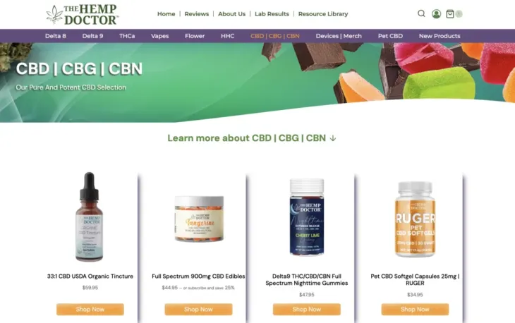 a screenshot of The Hemp Doctor website